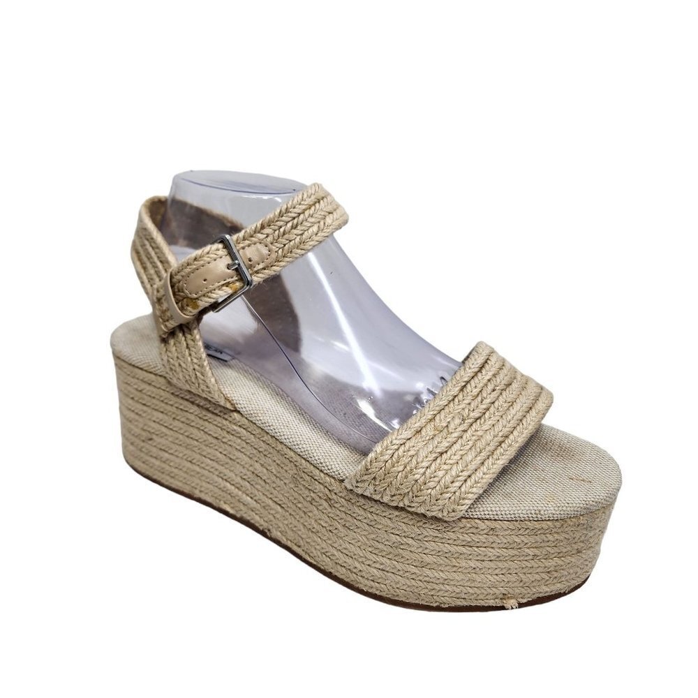 Pull&Bear Sandals Espadrille Platform Shoes Women's Size 40 Jute Natural